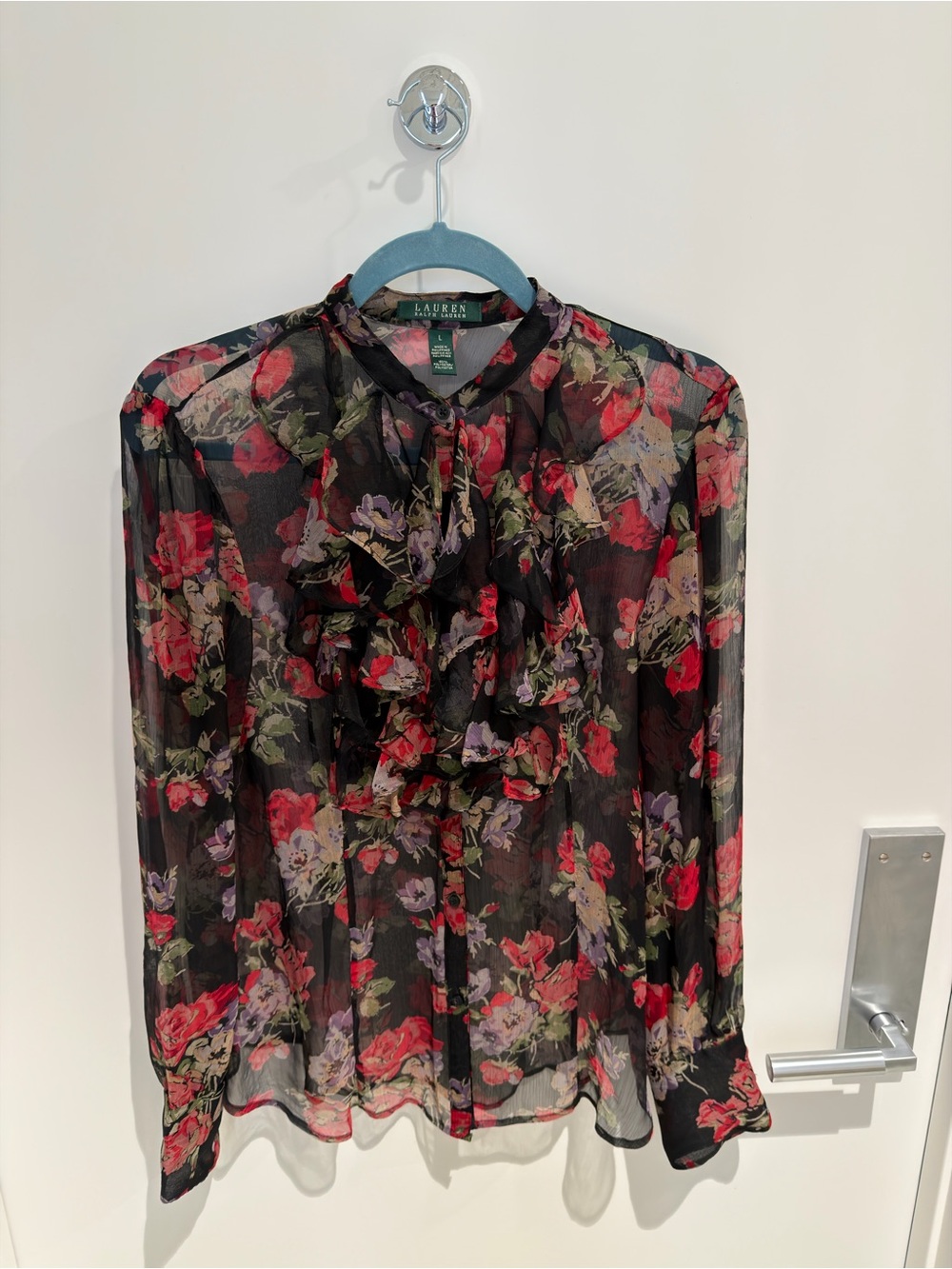Ralph Lauren Romantic Roses Floral Ruffle Blouse